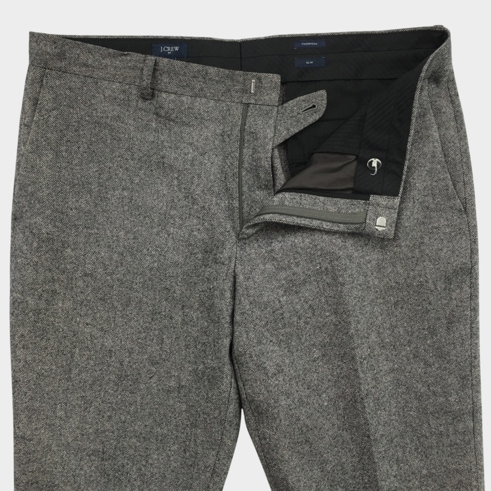 J.Crew Thompson Slim Fit Tweed Wool Herringbone Dress Pants Gray Mens 36 Short